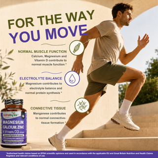 Magnesium, Calcium, Zinc & Vitamin D3 (Vegan D3) | Advanced Immunity Support | 6 Months Supply | Made in the UK