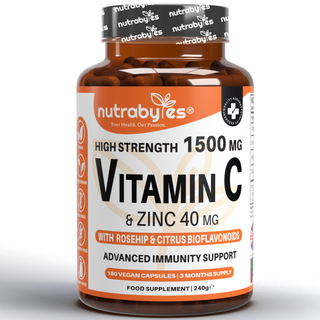 High Strength Vitamin C 1500mg and Zinc 40mg | High Strength Vegan Capsules | Advanced Immunity Support | Sugar free | 3 Months Supply | Made in the UK
