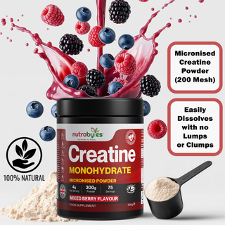 Creatine Monohydrate Powder 300g (75 Servings) – Pure Micronised Creatine Powder Supplement for Men & Women, Pre & Post Workout Strength, Muscle Growth & Recovery, Vegan – Mixed Berry Flavour