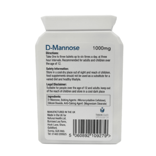 Pure D-Mannose 1000mg | 60 Chewable Tablets (Capsules Alternative) | 2-Month Supply | Made in the UK
