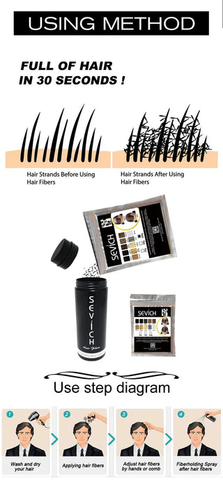 Sevich Beauty Salon Instant Thickening Hair Fiber Powder 100g Thickening Hair Building Fibers Wig Extensions Refill Black Colors