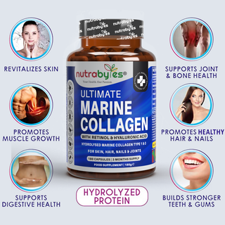 Marine Collagen Capsules Types 1 & 3 with Hyaluronic Acid & Vitamin C | 180 Capsules | 3-Month Supply | UK Made