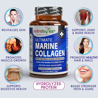 Marine Collagen Capsules Types 1 & 3 with Hyaluronic Acid & Vitamin C | 60 Capsules | 1-Month Supply | UK Made