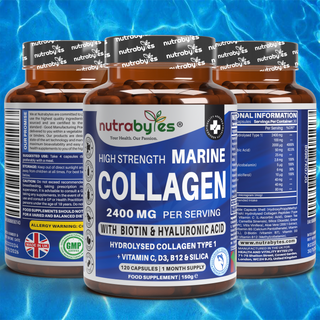 High Strength Marine Collagen Capsules 2400mg | 120 Capsules with Vitamin C, Hyaluronic Acid & Biotin | Made in UK