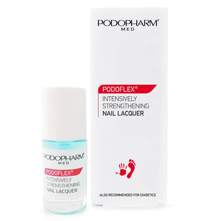 Podopharm Podoflex intensively strengthening nail lacquer with packaging on a white background