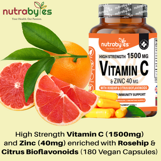 High Strength Vitamin C 1500mg and Zinc 40mg | High Strength Vegan Capsules | Advanced Immunity Support | Sugar free | 3 Months Supply | Made in the UK