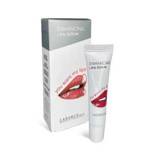 Lips serum packaging with tube and box on a white background