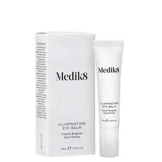 Packaging and tube of Medik8 Illuminating Eye Balm, with product information and branding visible.
